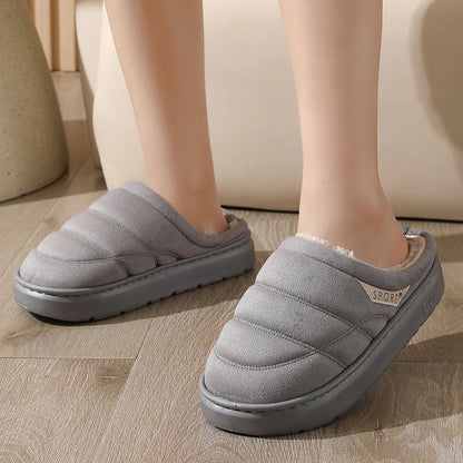 Fashion Solid Plush Slipper Winter Warm Indoor Floor Bedroom Home Slippers for Couple Thick-Soled House Shoes Women Men