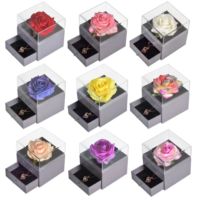 Eternal Rose Jewelry Box with 100 Languages "I Love You" Necklace – The Ultimate Romantic Gift!