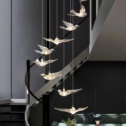 Luxury Led Chandelier for Staircase Modern Home Decor Hanging Lamp Creative Bird Design Lighting Acrylic Living Room Lustre