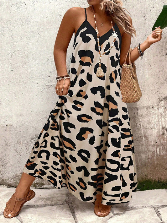 Plus Size Women's Leopard Print Maxi Dress for Summer