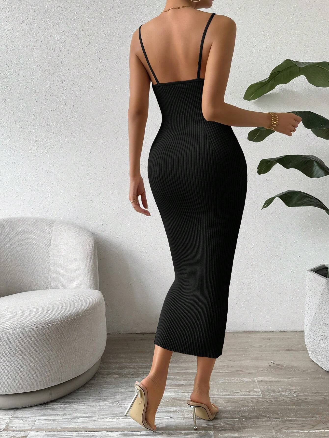 Raffinée Women's Elegant Solid Color Slim Fit Sleeveless Knit Sweater Dress