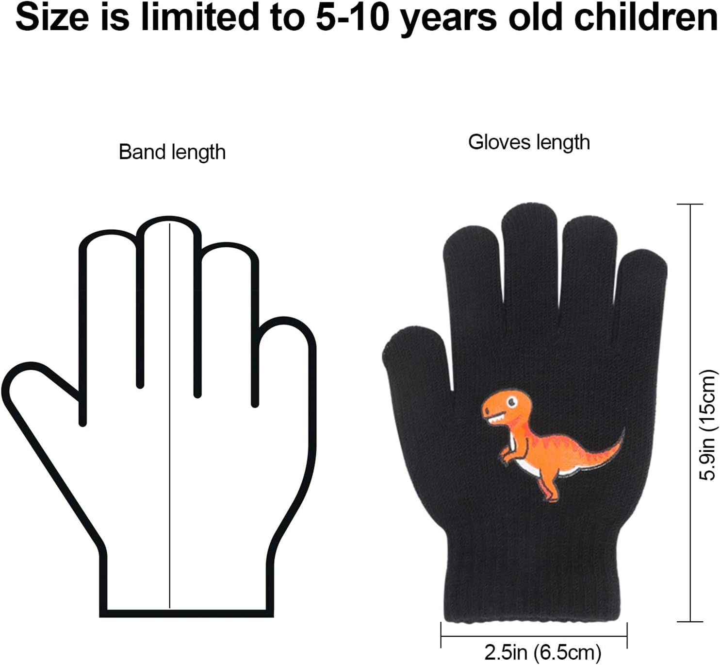 6 Pairs Children'S Magic Gloves, Winter Thermal Kid’S Full Fingers Gloves Dinosaurs/Excavator Pattern Fit for Boys Girls