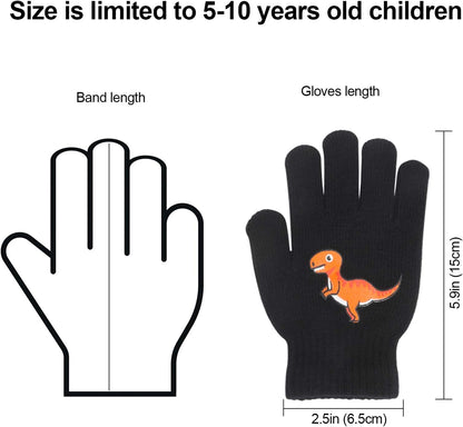 6 Pairs Children'S Magic Gloves, Winter Thermal Kid’S Full Fingers Gloves Dinosaurs/Excavator Pattern Fit for Boys Girls
