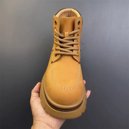 Men'S Genuine Leather Thick Soled Ankle Boots Fashion Waterproof Man Lace up Designer Boot