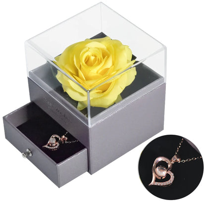 Eternal Rose Jewelry Box with 100 Languages "I Love You" Necklace – The Ultimate Romantic Gift!