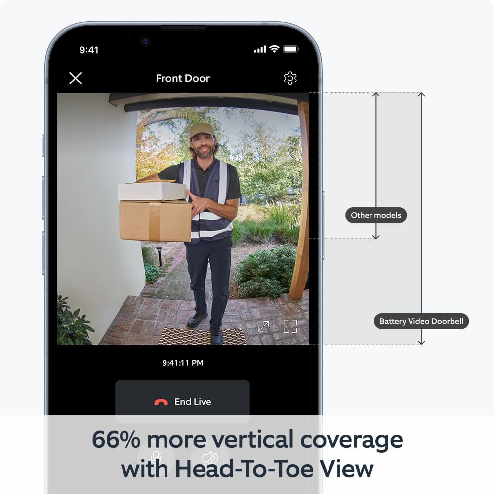 Battery Video Doorbell (2024 Release) + Chime | DIY Wireless Video Doorbell Camera | Head-To-Toe View | Easy to Install (5 Min) | with Built-In Battery I 30-Day Free Trial of  Home