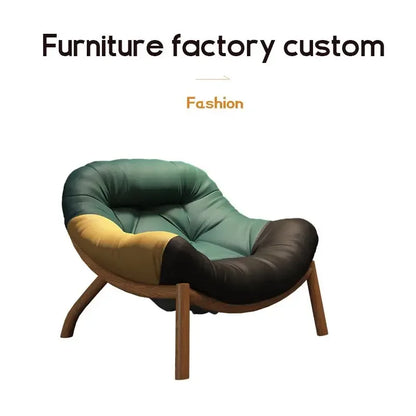 Lazy Cowhide High Rebound Sofa Chair Single Person Light Luxury Lazy Sofa Chair Italian Minimalist Living Room Leisure Chair