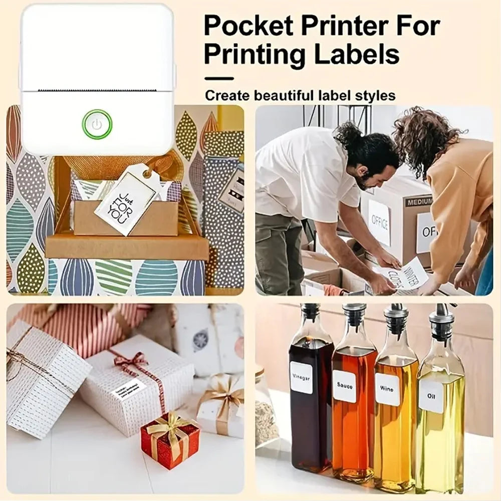 Compact Inkless Sticker Printer - Portable Thermal Printer for Photos, Journals, and Memos