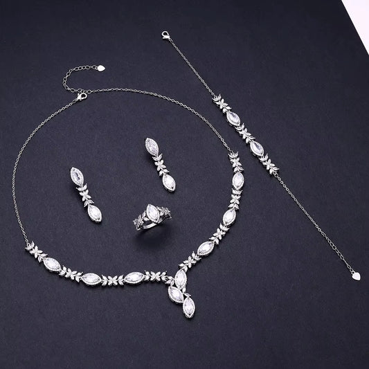Nigeria Bridal Zirconia for Women Party Luxury Dubai Necklace Bracelet Earringa Rings CZ Crystal Wedding Jewelry Sets