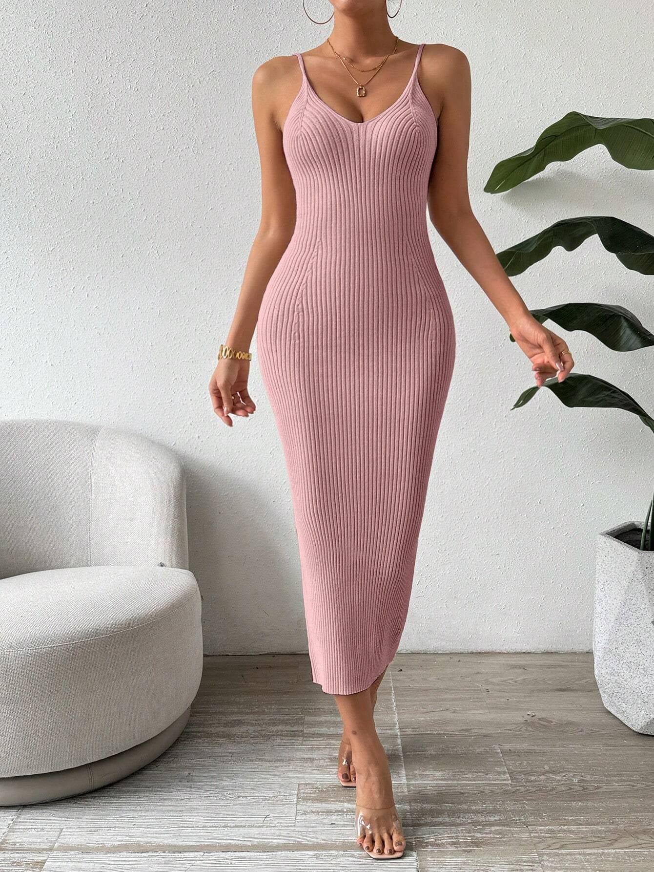 Raffinée Women's Elegant Solid Color Slim Fit Sleeveless Knit Sweater Dress
