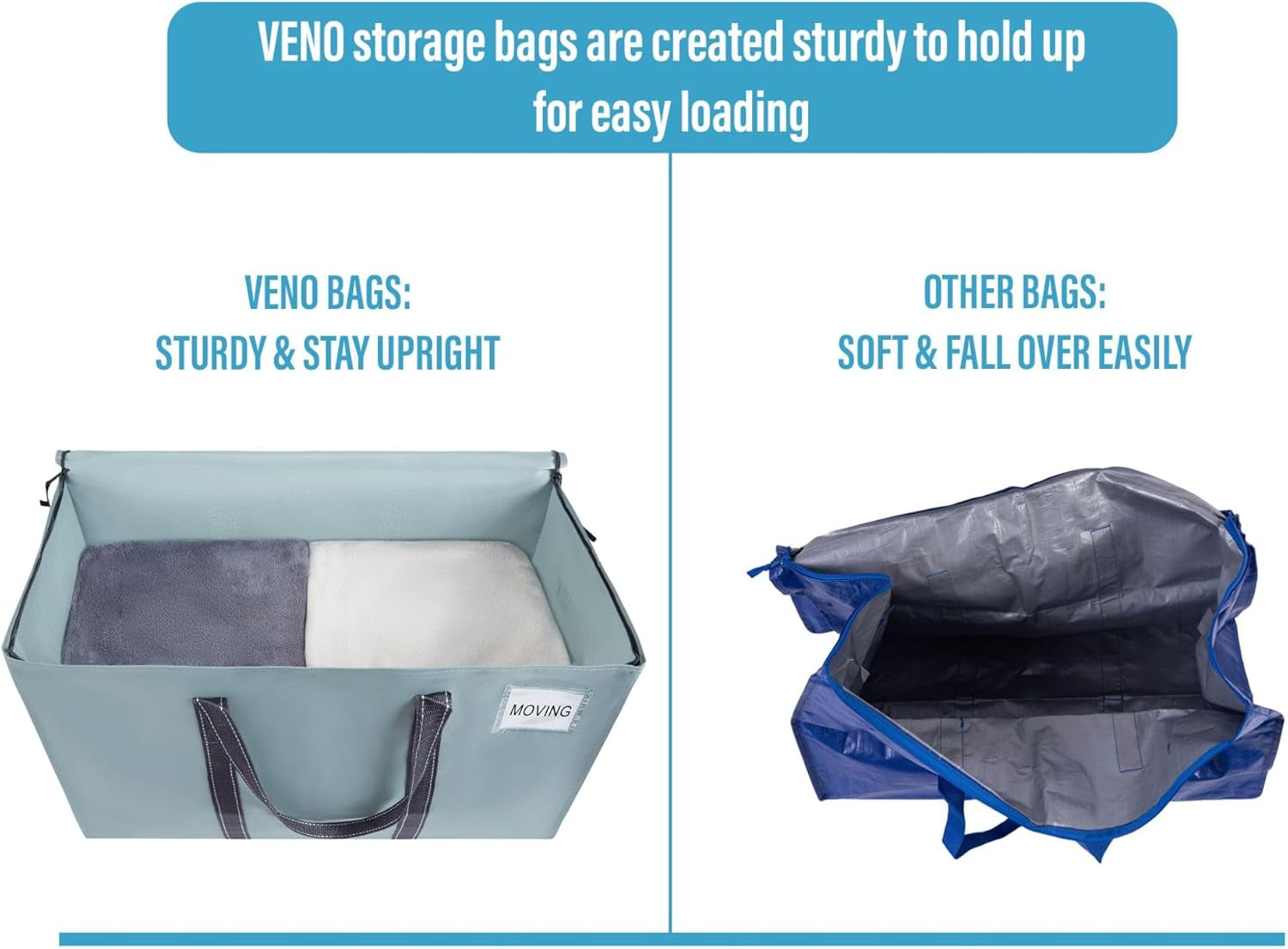 6 Pack Moving Bags, Moving Supplies, College Packing Storage Boxes with Lids Alternative, Heavy Duty Totes, Extra Large, Sturdy Handles, Zipper, for Packaging (Light Blue Matte, 6 Pack)