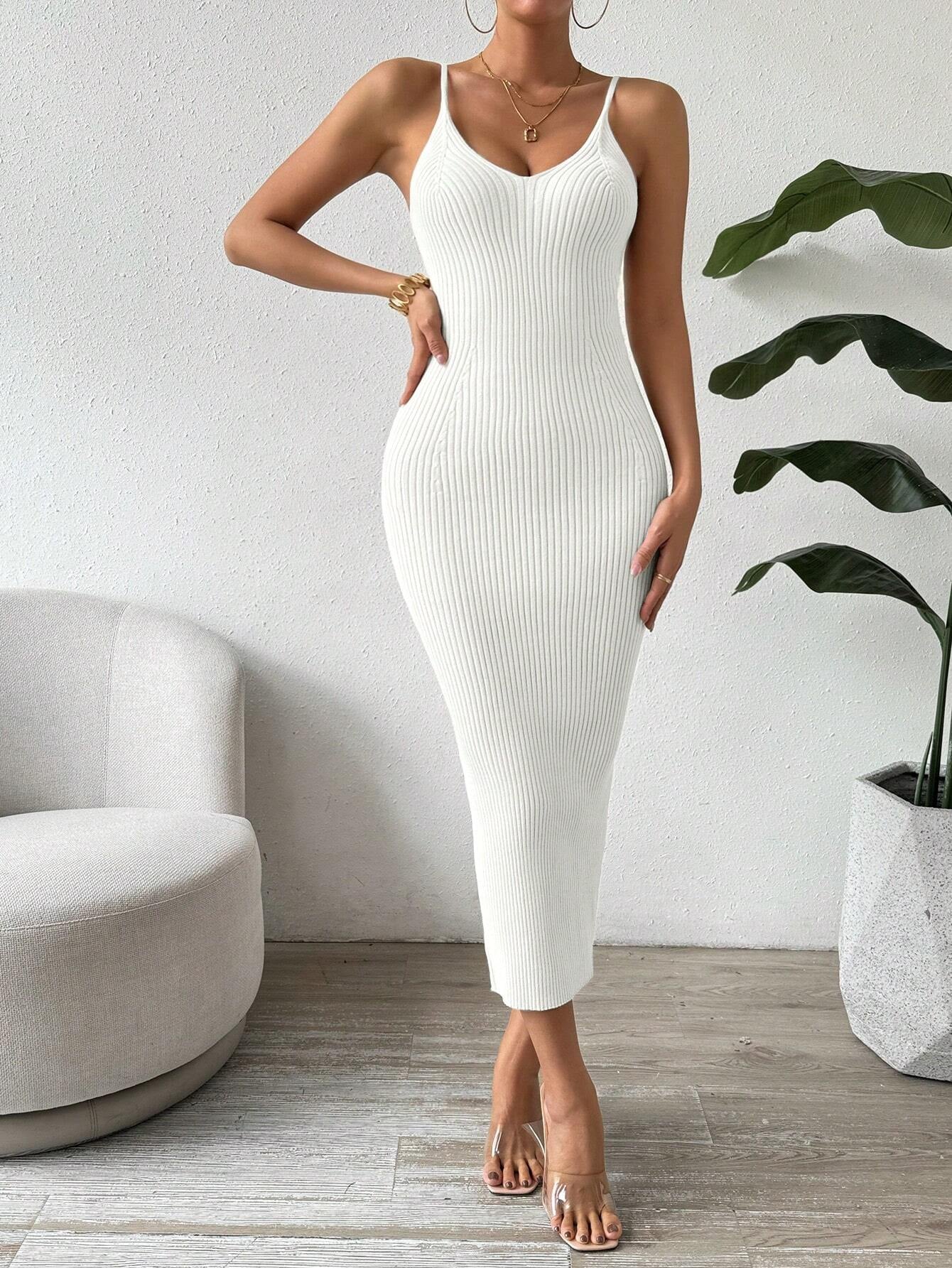 Raffinée Women's Elegant Solid Color Slim Fit Sleeveless Knit Sweater Dress