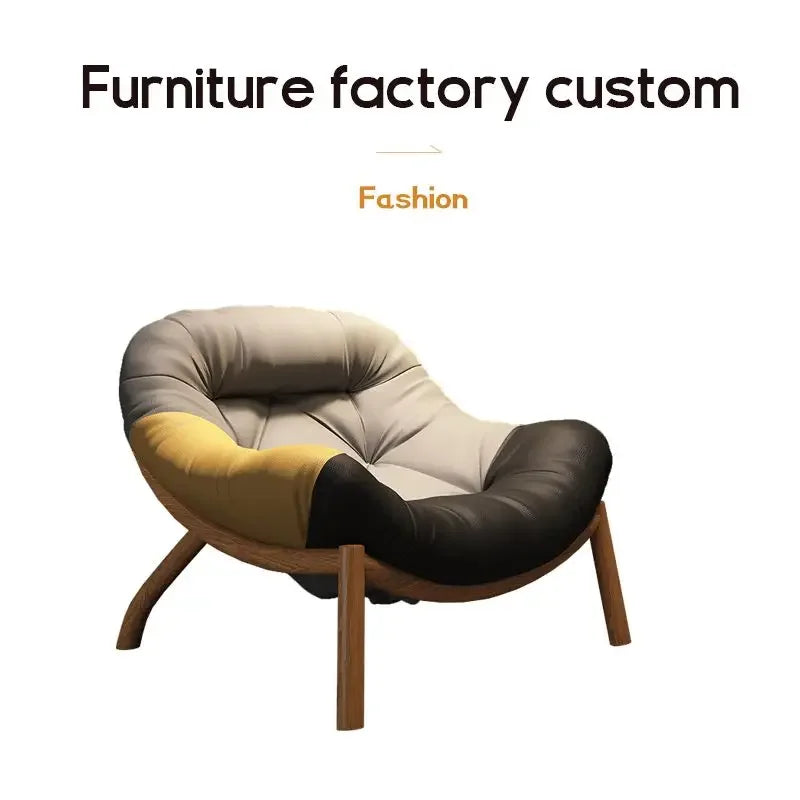 Lazy Cowhide High Rebound Sofa Chair Single Person Light Luxury Lazy Sofa Chair Italian Minimalist Living Room Leisure Chair