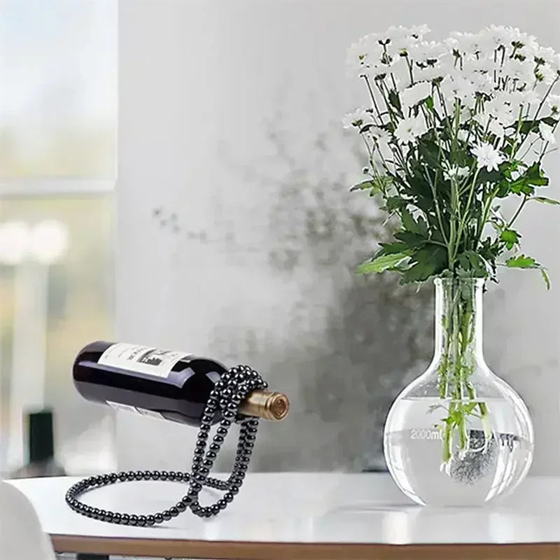 New Pearl Necklace Wine Rack Hanging Suspension Wine Bottle Holder Home Decor Desktop Decoration Luxury Magic Metal Resin Rack