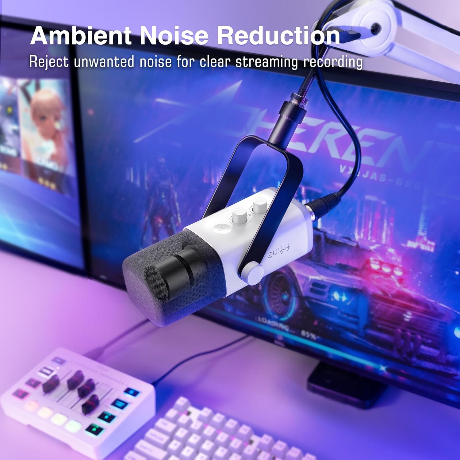 PC Gaming Microphone, XLR/USB Microphone for Podcast Recording, Dynamic Mic with RGB, Mic Mute, Monitoring Headphones Jack for Computer/Ps4/Ps5, for Voice-Over Vocal Video-Ampligame AM8 White