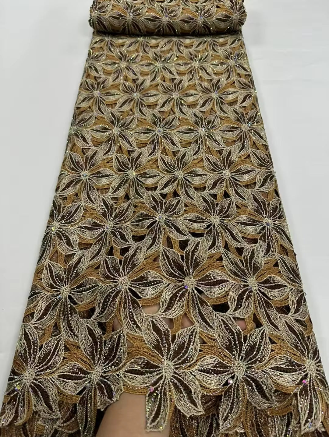 2025 Premium African Guipure Cord Lace with Crystal Nigerian Luxury Evening Dress Water Soluble Lace Fabric for Woman Asoebi
