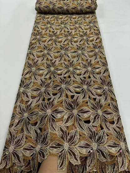 2025 Premium African Guipure Cord Lace with Crystal Nigerian Luxury Evening Dress Water Soluble Lace Fabric for Woman Asoebi