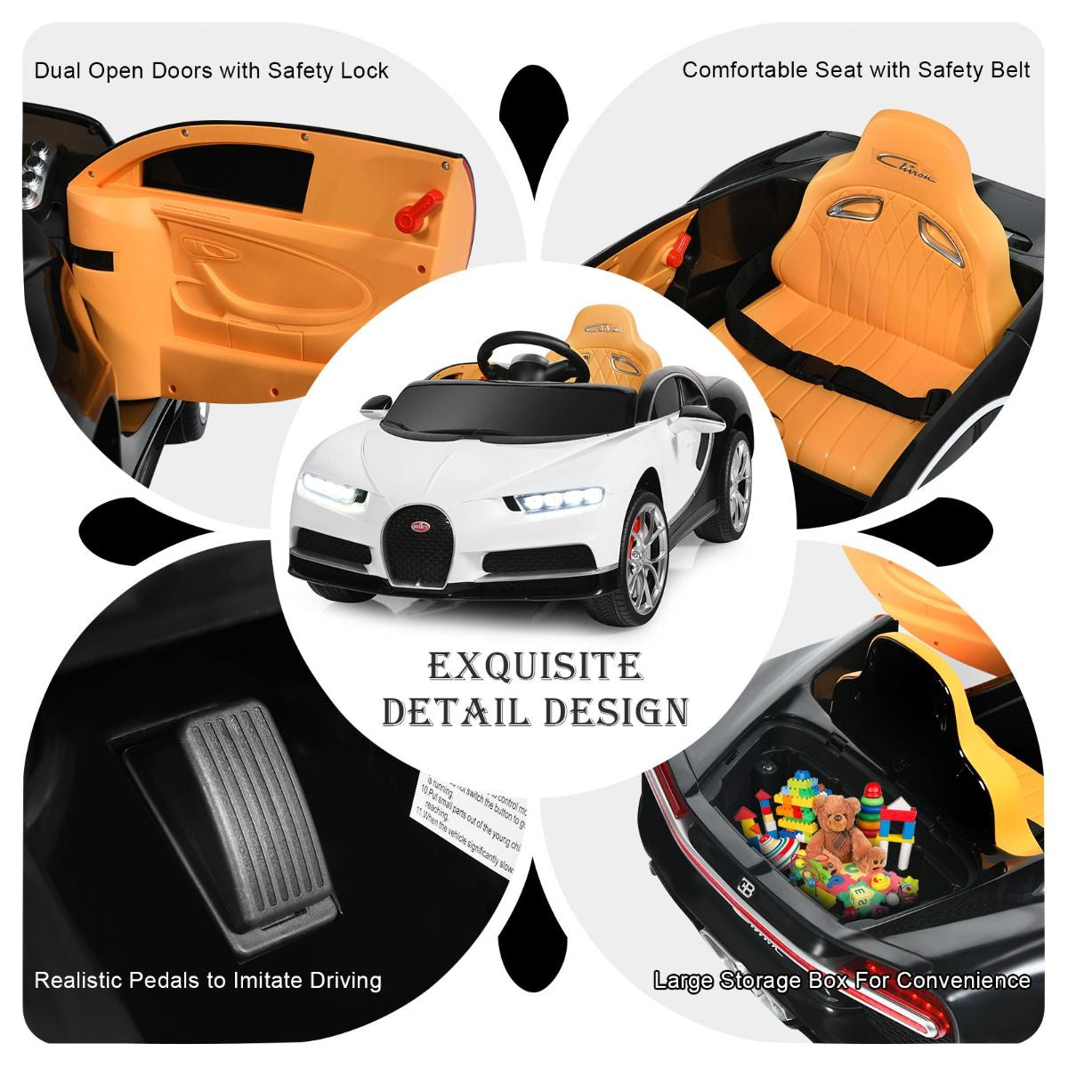 Exciting 12V Licensed Bugatti Battery-Powered Ride-On Car with Remote Control for Kids