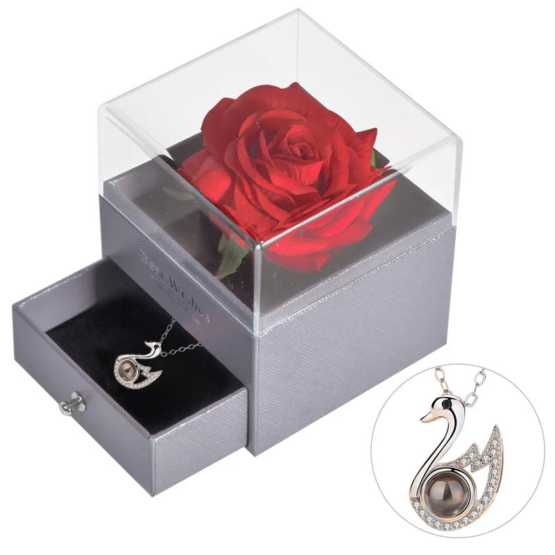 Eternal Rose Jewelry Box with 100 Languages "I Love You" Necklace – The Ultimate Romantic Gift!