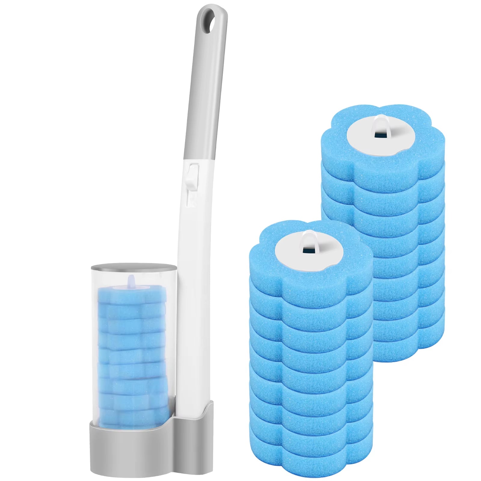 Premium Disposable Toilet Brush Set with Extended Handle and Wall-Mounted Storage - Includes 18/24 Replaceable Brush Heads for Effortless Bathroom Cleaning