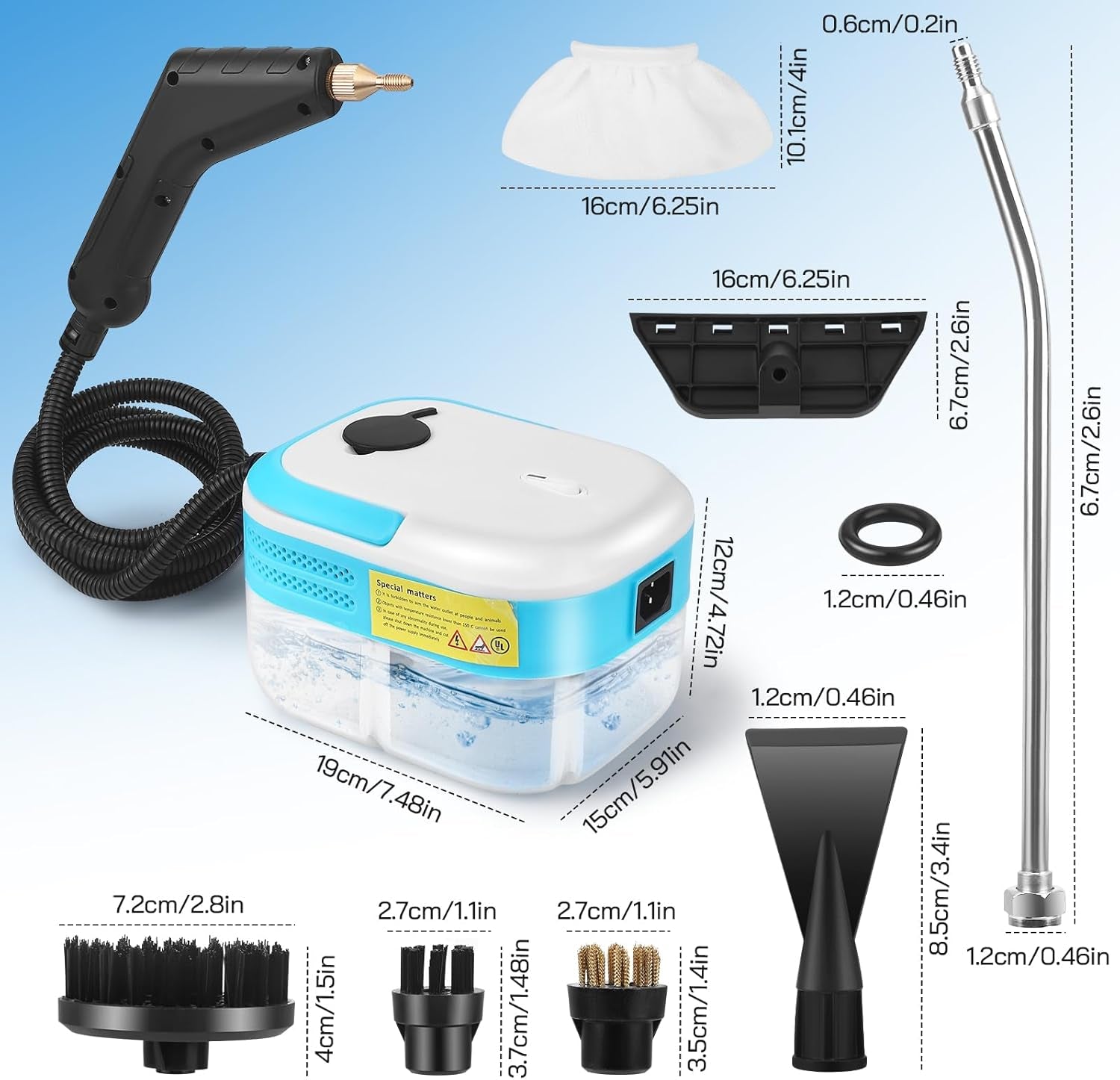 7 in 1 Handheld Steam Cleaner, 1500W Portable High Pressure Steam Cleaner, 1.2 L Water Tank, Handheld Car Steam Cleaner with 4 Brush Heads for Upholstery, Grouting, Tiles, Carpets, Bathrooms, Car