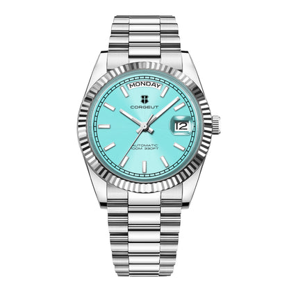 NH36 Mechanical Men'S Watch Date of the Week Show President Chain Strap Steel Case Watch Threaded Arc Bezel Waterp
