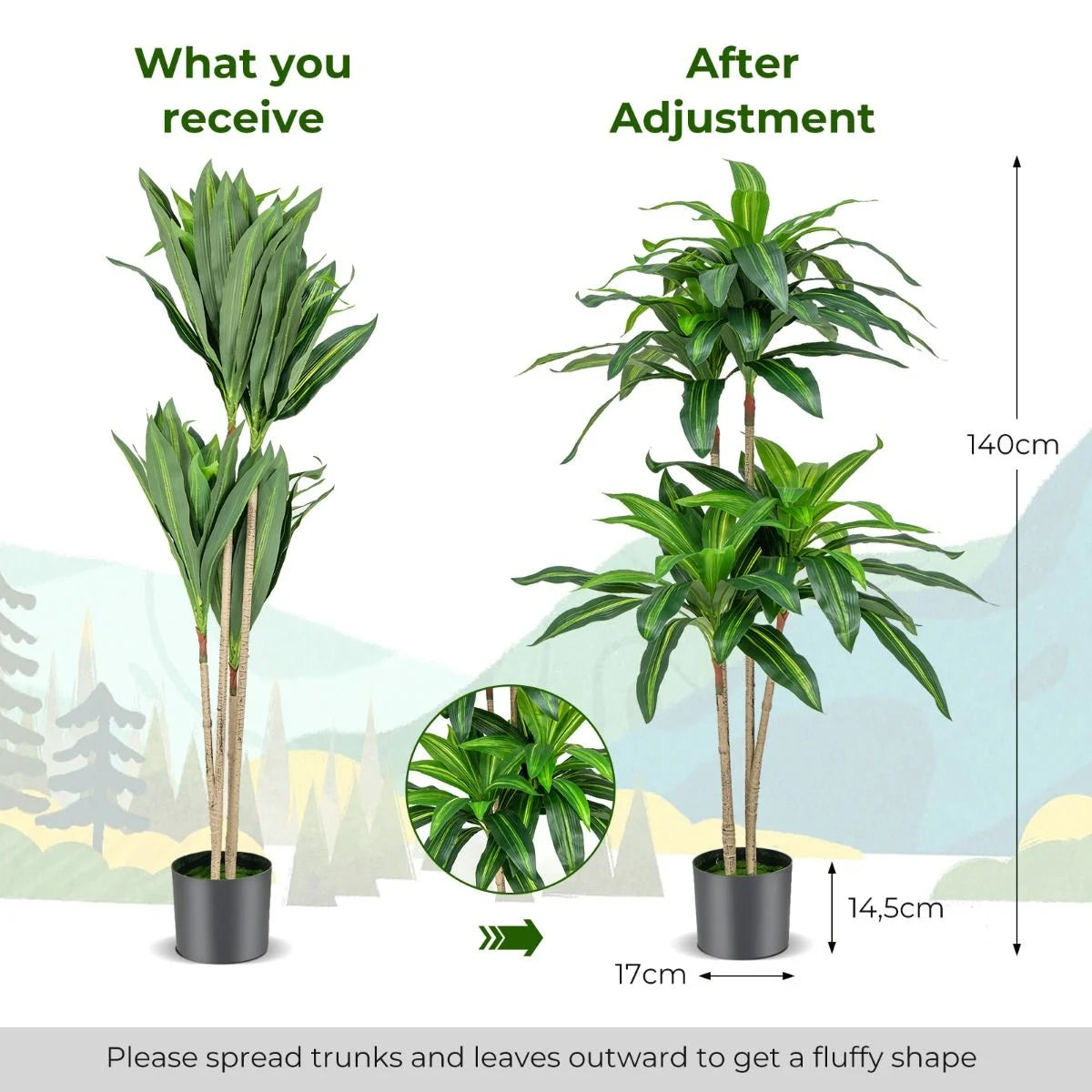 Luxurious 140 cm Artificial Dracaena Plant with 92 Lush Leaves and Sturdy Cement Pot