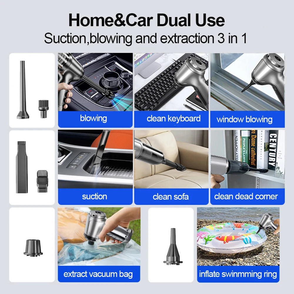 High-Performance Portable Wireless Vacuum Cleaner with 95000PA Suction Power - Perfect for Home and Car Cleaning