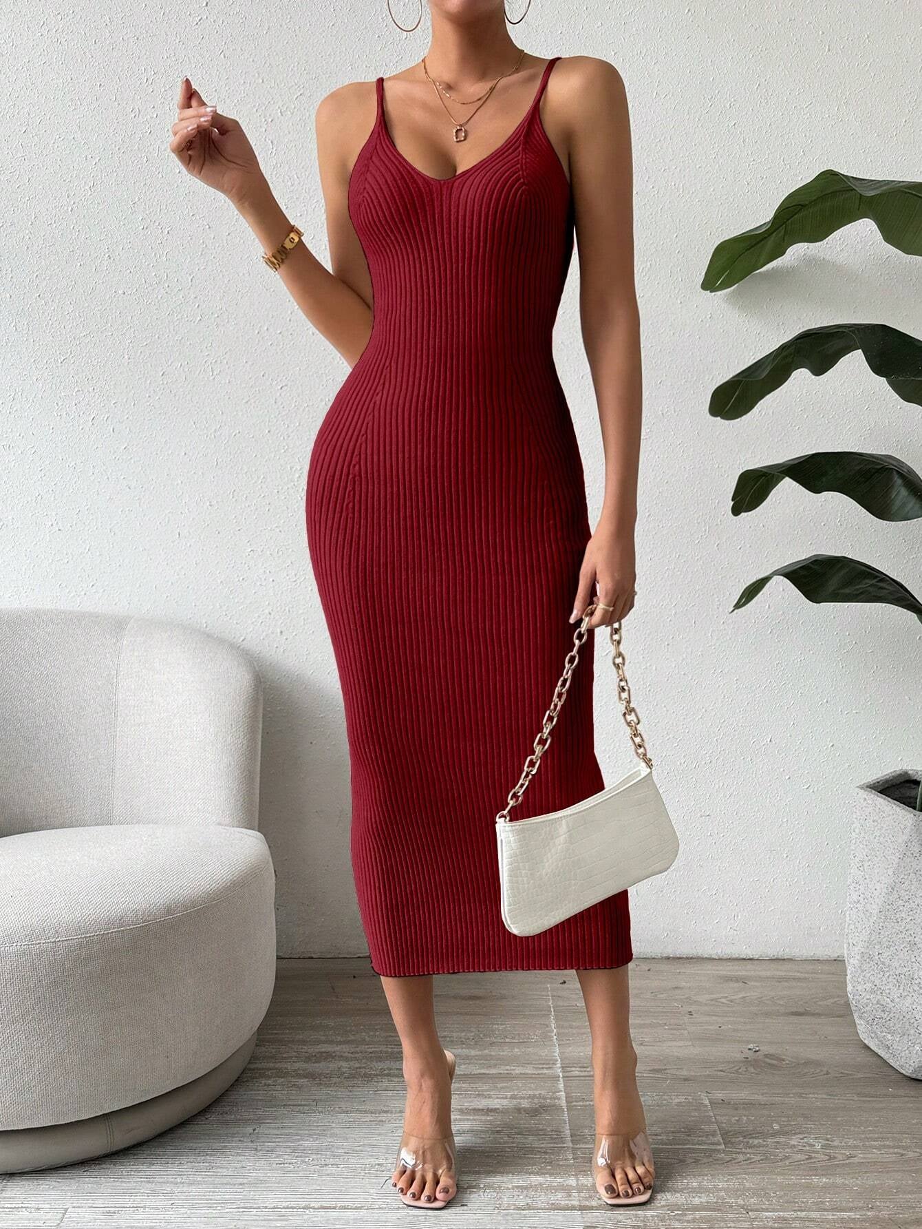 Raffinée Women's Elegant Solid Color Slim Fit Sleeveless Knit Sweater Dress