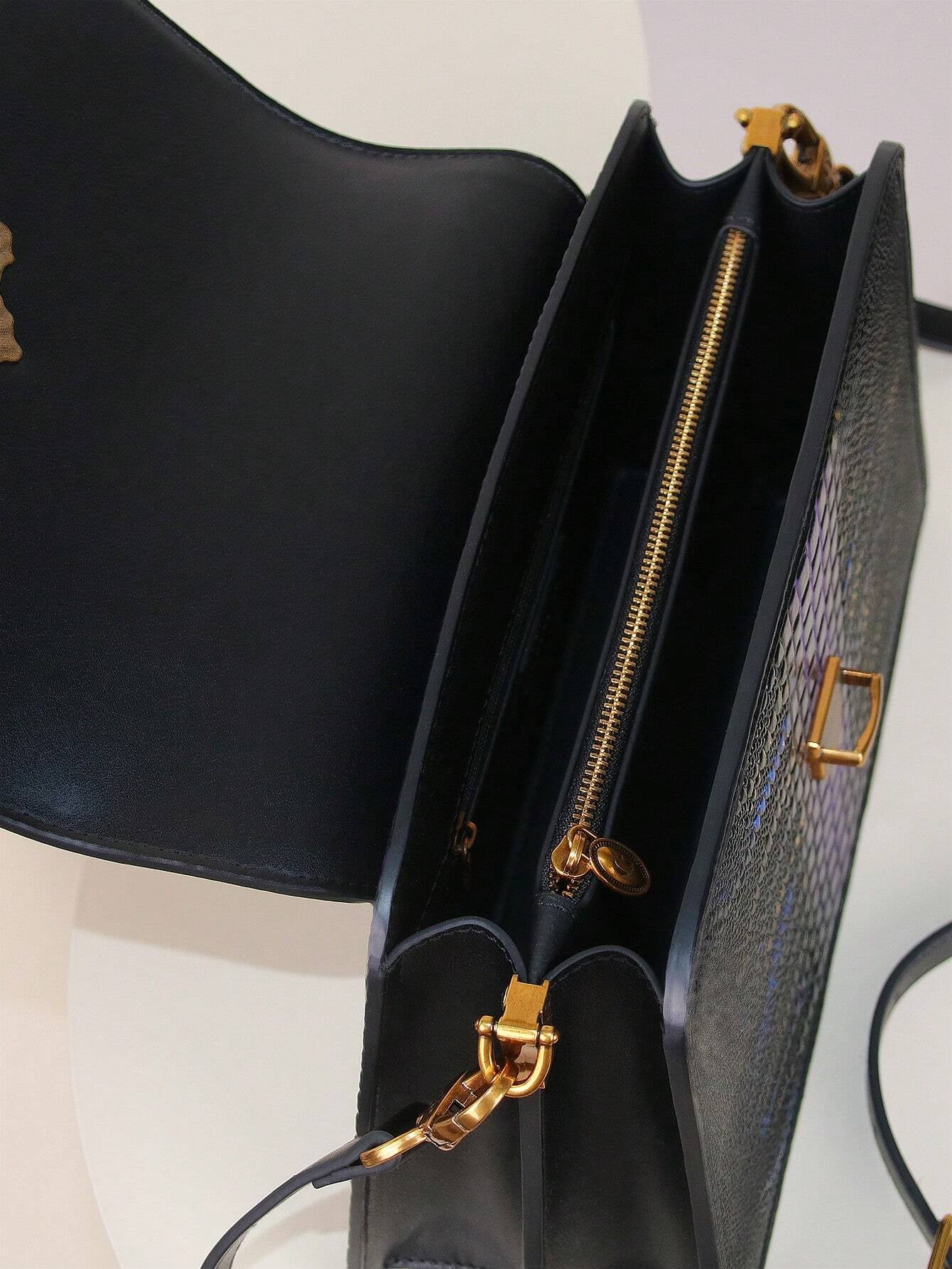 Luxury Custom 2025 New Vintage Women'S Handbag, Fashion Elaborate Luxurious Blue & Gold Snake Print Lock Ornament Tote Bag, Mature Style Shoulder & Crossbody Bag, Detachable Handle