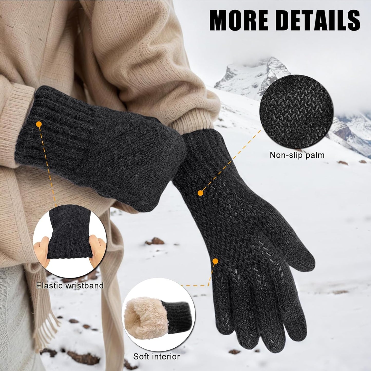 Thermal Winter Gloves Men Women, Warm Fleece Touchscreen Gloves, Knit Stretchy Anti-Slip Gloves for Driving Running Cycling Work