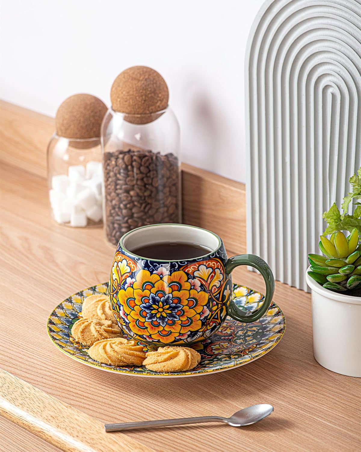 Porcelain Mug Set, Ceramic Cappuccino Cups/Mug Set - 600 Ml, Crockery Cup Mug for 6 People, Coffee Mug Set - Bohemian Style