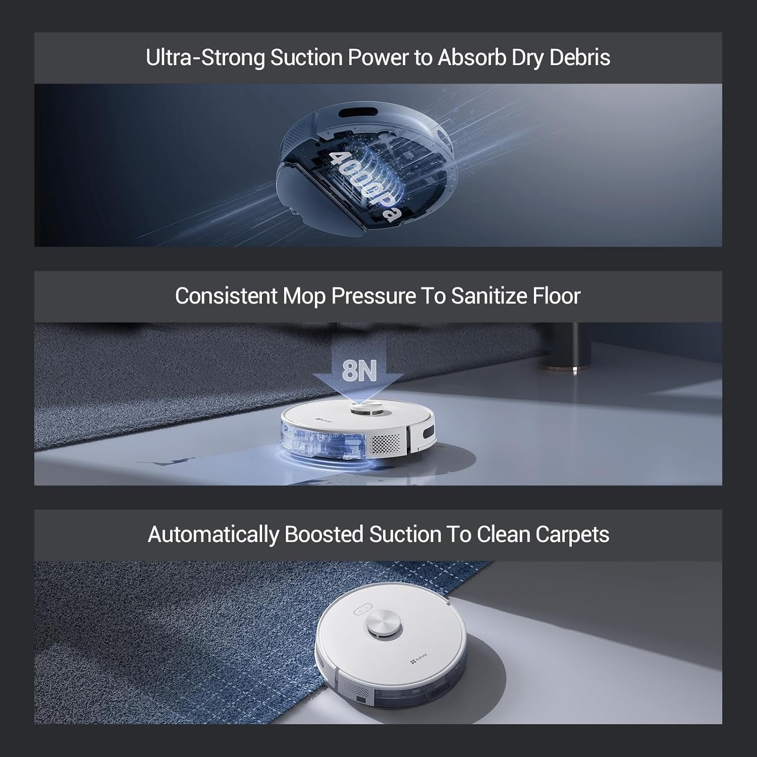 RE5 plus Robot Hoover Mop, 4L Self Emptying Station, 4000 Pa, Carpet Detection, Lidar Obstacle Avoidance, Self-Charging, Clean 300㎡, Wifi APP Control, Pet-Friendly, Robot Vacuum, Voice Assistant