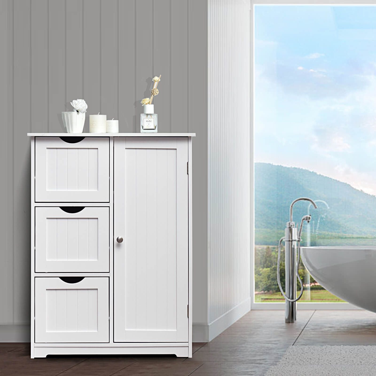 Freestanding Bathroom Cabinet with One Door and Three Drawers