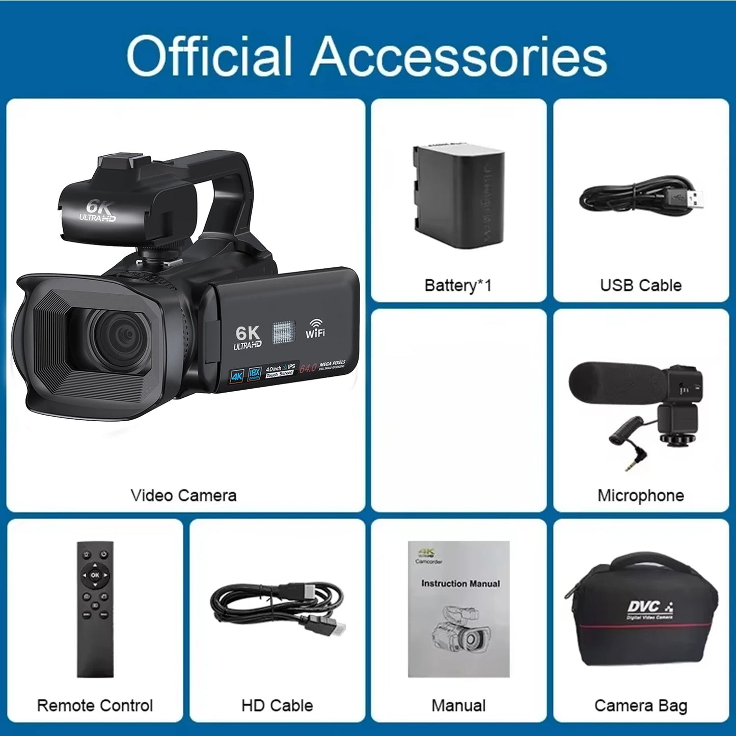 6K Professional Video Camera for Photography 18X Digital Zoom Night Vision Vlogging Camera 64MP Wifi Livestream Webcam Camcorder