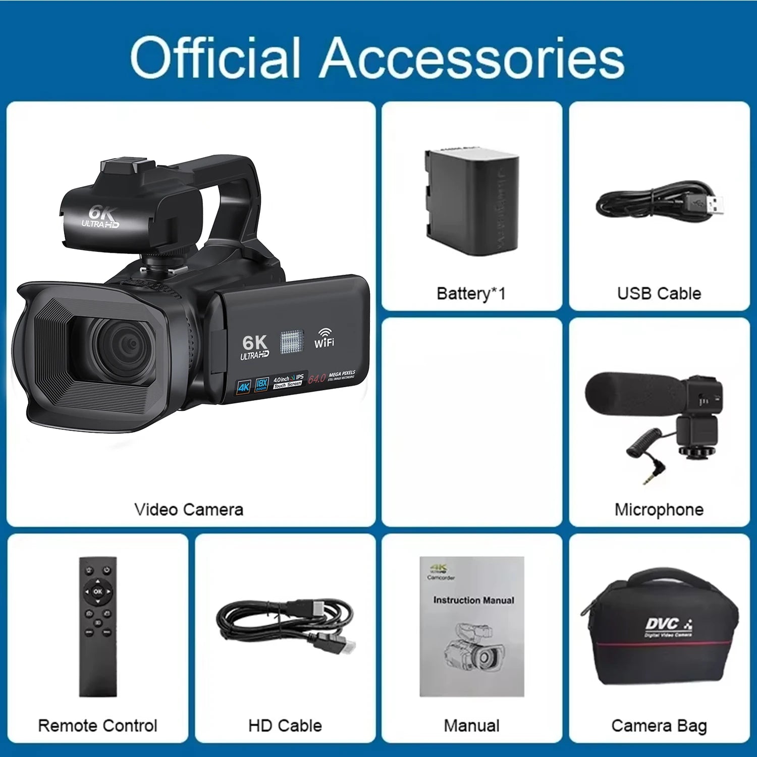 6K Professional Video Camera for Photography 18X Digital Zoom Night Vision Vlogging Camera 64MP Wifi Livestream Webcam Camcorder