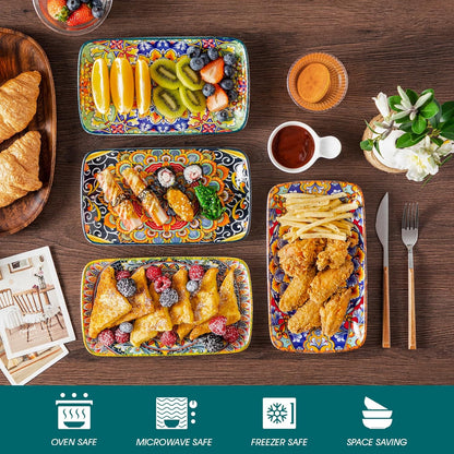 SIMI Serving Platter, 9.5 in Small Serving Dishes, Porcelain Rectangle Serving Plates Set of 6, Dishwasher and Microwave Safe, Sushi Platters for Party