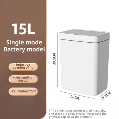 Smart Bathroom Trash Can Automatic Bagging Electronic Trash Can White Touchless Narrow Smart Sensor Garbage Bin Smart Home 15L