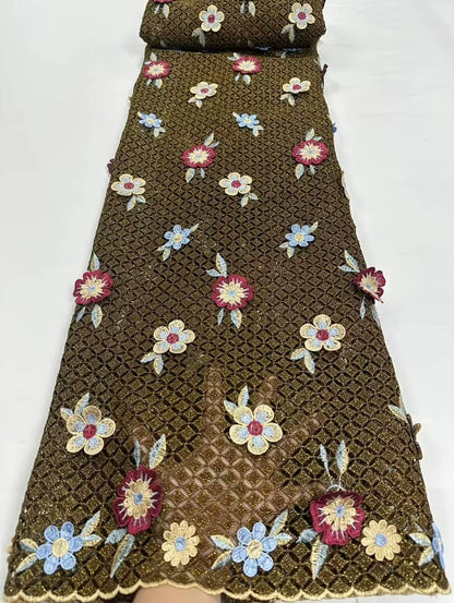 Nigerian 3D Embroidered Water Soluble Lace Fabric 2025 African Guipure Cord Lace Fabric for Sewing Women Dresses Latest 5 Yards