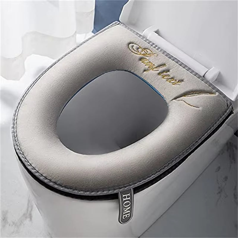 Luxurious Winter Warm Universal Toilet Seat Cover - Soft, Waterproof, and Washable with Convenient Handle