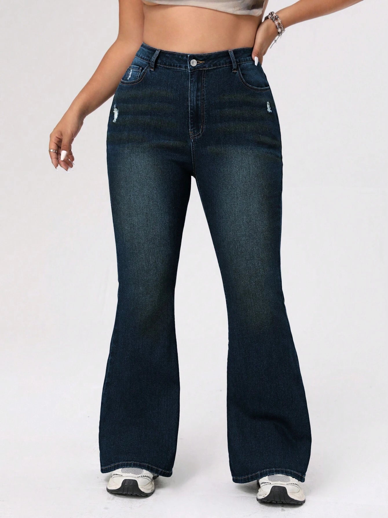 ICON Plus Size Women's Distressed Flared Jeans