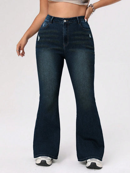ICON Plus Size Women's Distressed Flared Jeans