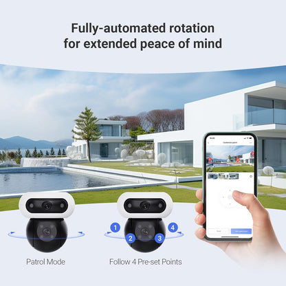 C90 Dual Lens 8MP (4MP+4MP) Wifi Outdoor Security Camera, 360° Surveillance Cameras, CCTV Cameras, Colour Night Vision, AI Person/Vehicle Detection, Two-Way Audio, Alexa, Waterproof
