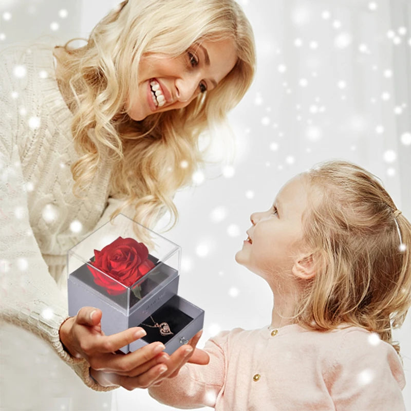 Eternal Rose Jewelry Box with 100 Languages "I Love You" Necklace – The Ultimate Romantic Gift!