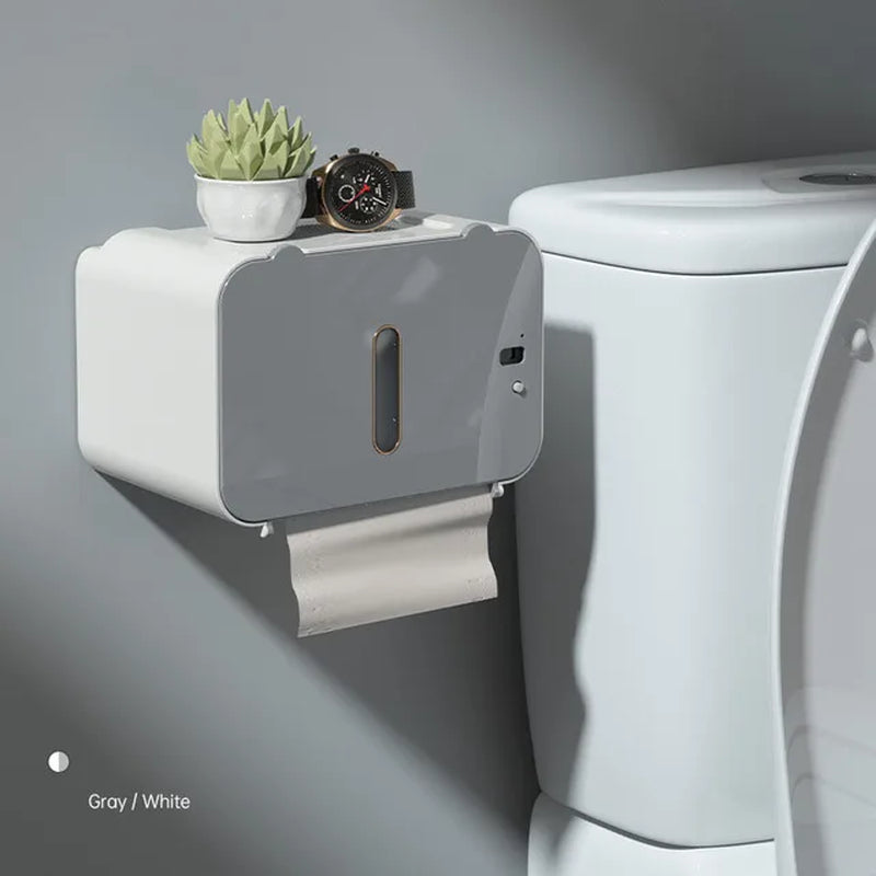 Innovative Wall-Mounted Induction Toilet Paper Holder with Integrated Shelf - Automatic Dispenser for Effortless Bathroom Convenience