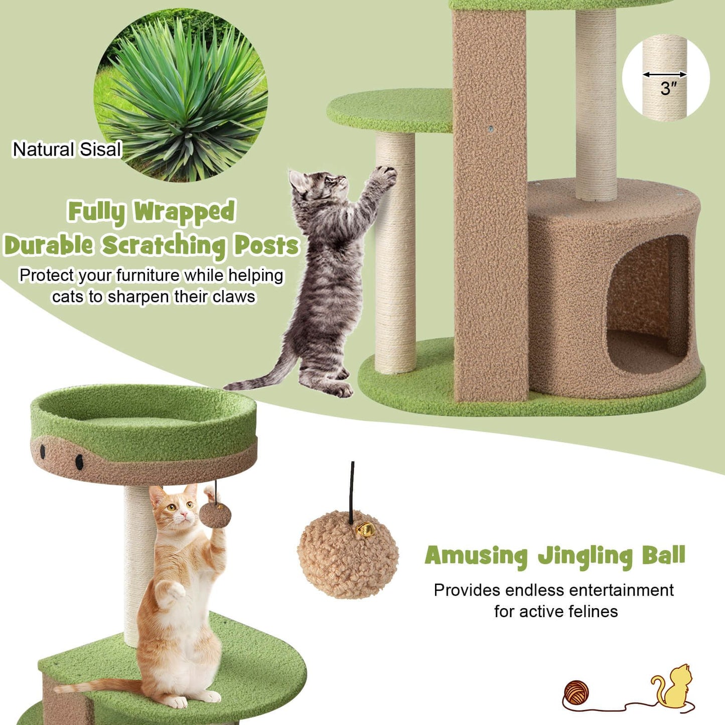 Multi-Level Cat Tree with Condo and Plush Perch - 111 cm