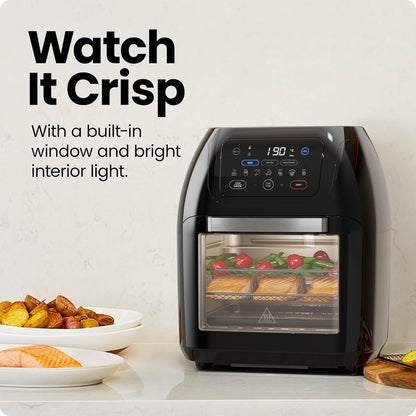 5 in 1 Air Fryer Oven with Rotisserie, 10L 1800W, 17 Presets Air Fry, Dehydrator, Roast, Bake, Family Size Large Air Fryer with Auto Shutoff and View Window, Black