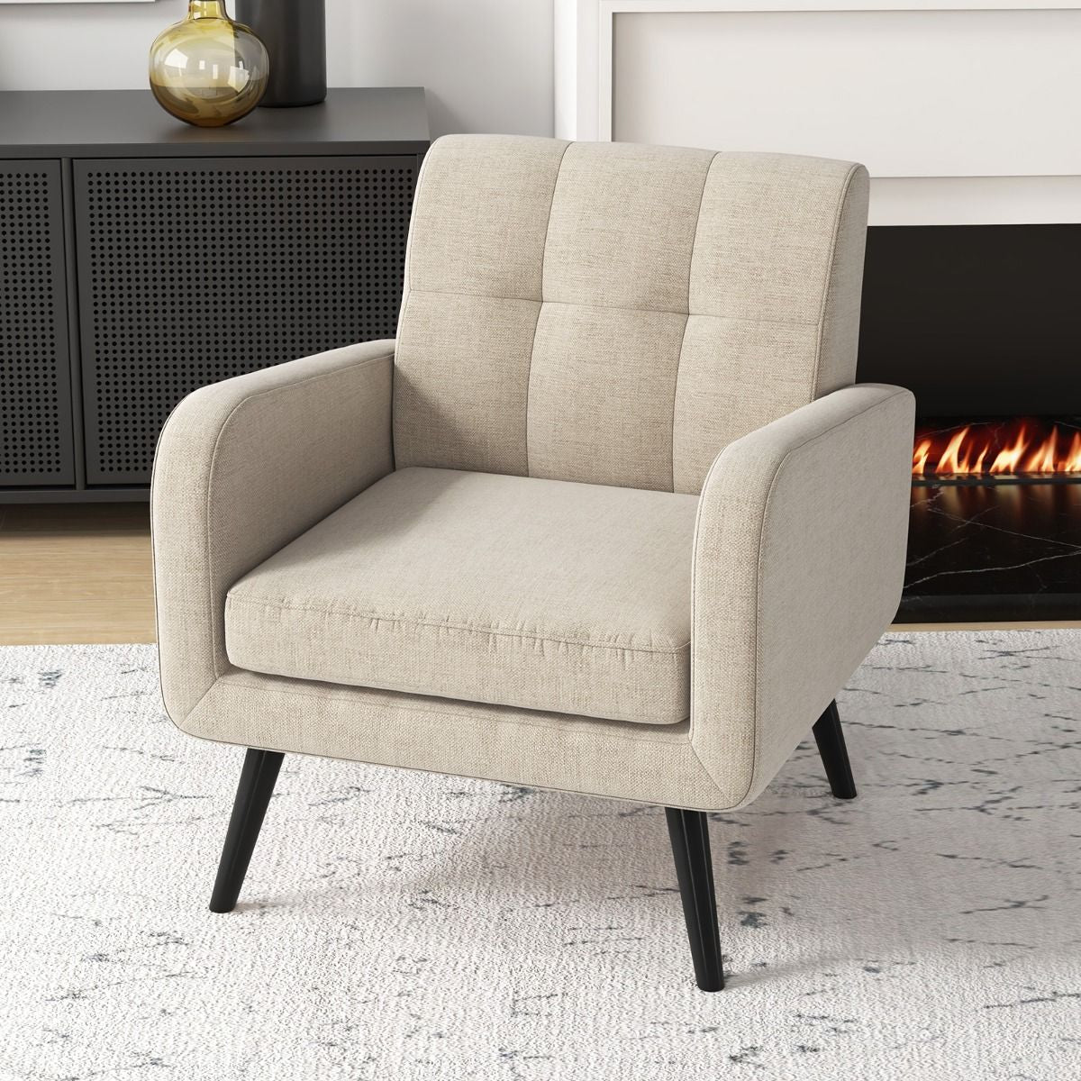 Mid-Century Modern Upholstered Accent Chair featuring Rubberwood Legs