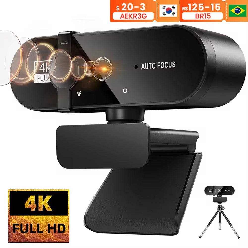 4K HD Webcam with 1080P Mini Camera and Built-in Microphone, 30FPS USB Autofocus for PC and Laptop Video Recording