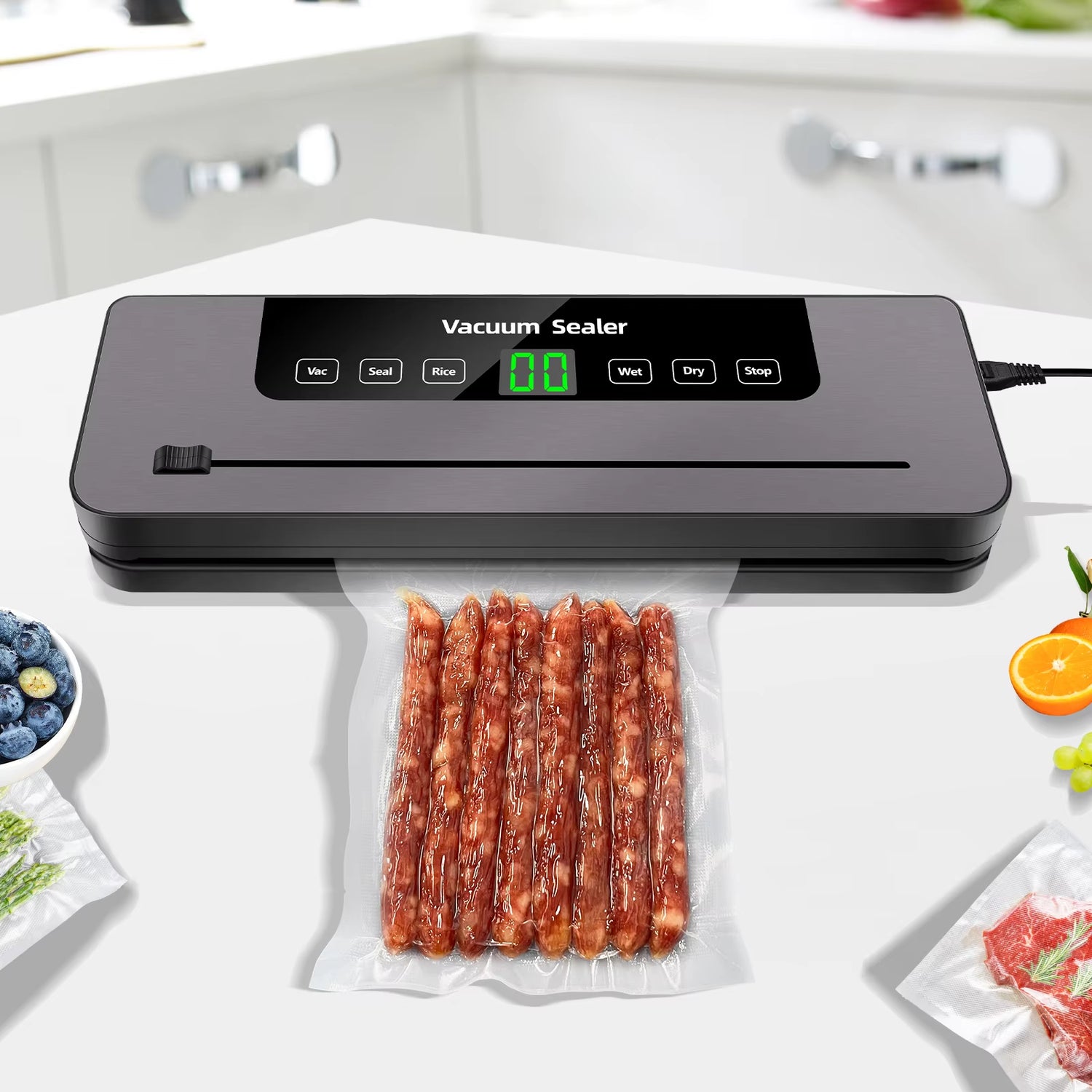 Electric Vacuum Food Sealer with Automatic Functionality for Dry and Wet Packaging, Includes 10 Bags